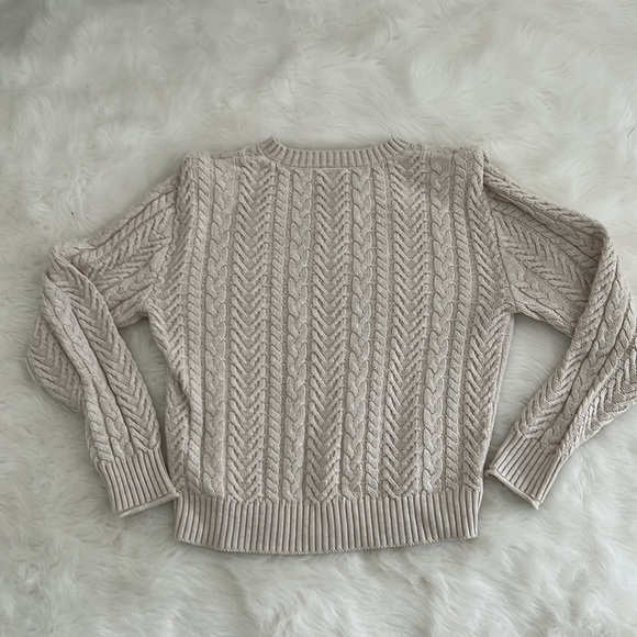 Evereve Alexis Strong Shoulder Cable Pullover- Cream - Size Large - Picture 3 of 8